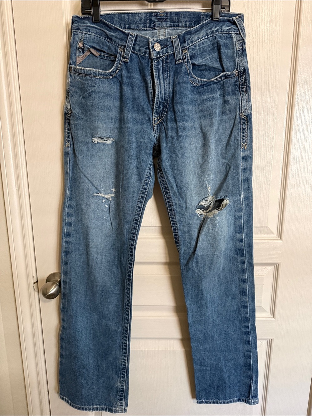 Ariat M5 Men's Distressed Ripped Blue Jeans Straight Fit 32/34